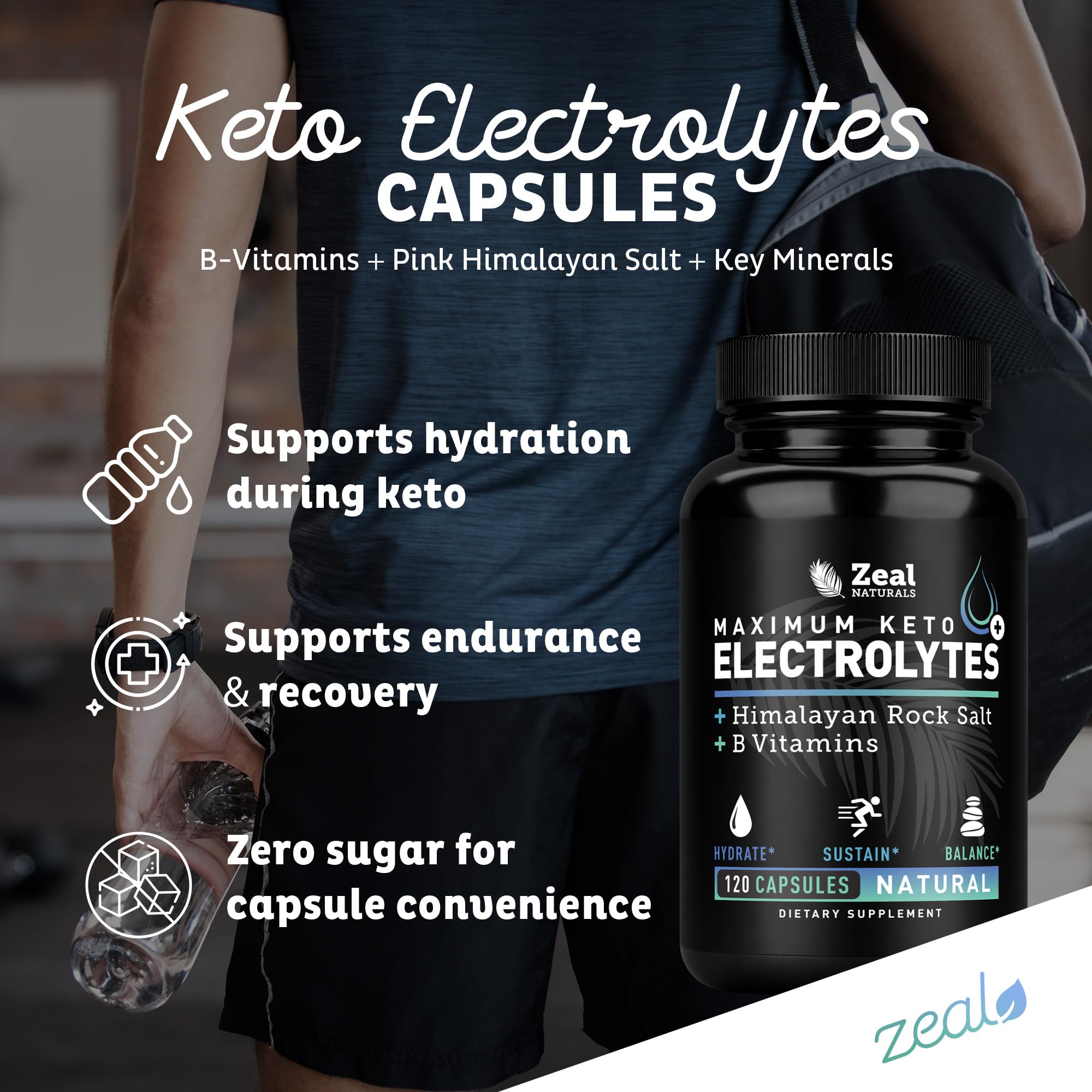 Zeal Keto Electrolyte Capsules pink Himalayan salt on label.