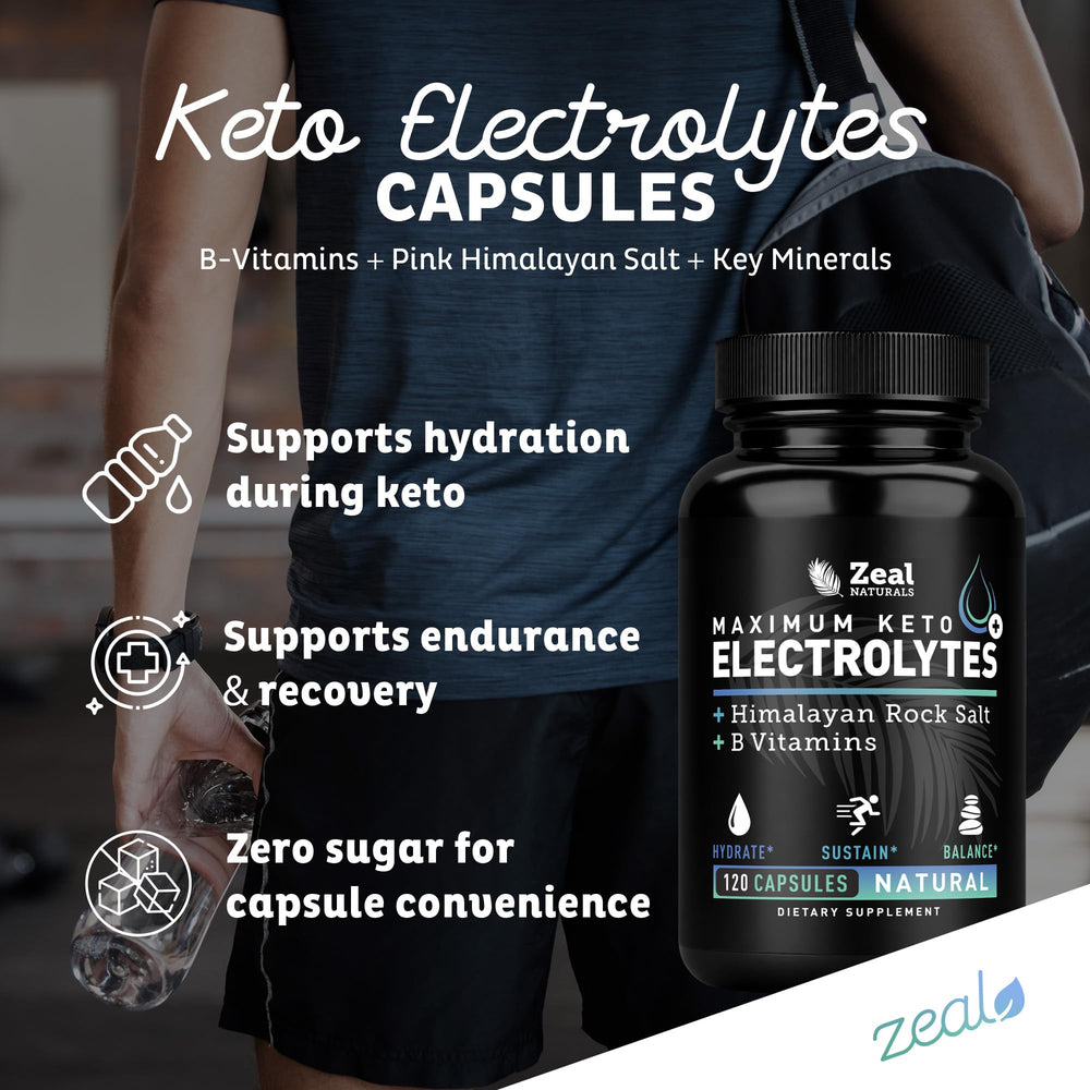 Zeal Keto Electrolyte Capsules pink Himalayan salt on label.