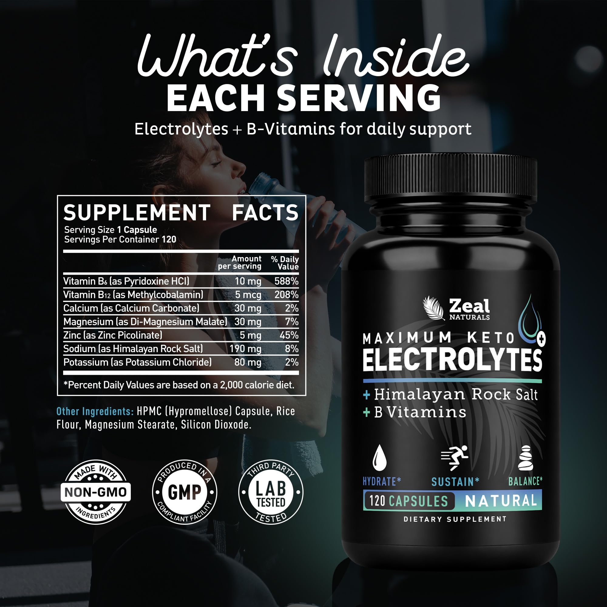 Zeal Keto Electrolyte Capsules poured into water for quick hydration.