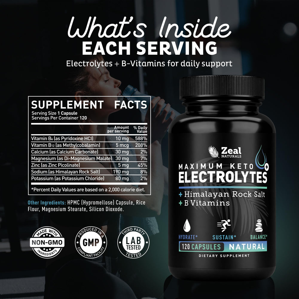 Zeal Keto Electrolyte Capsules poured into water for quick hydration.