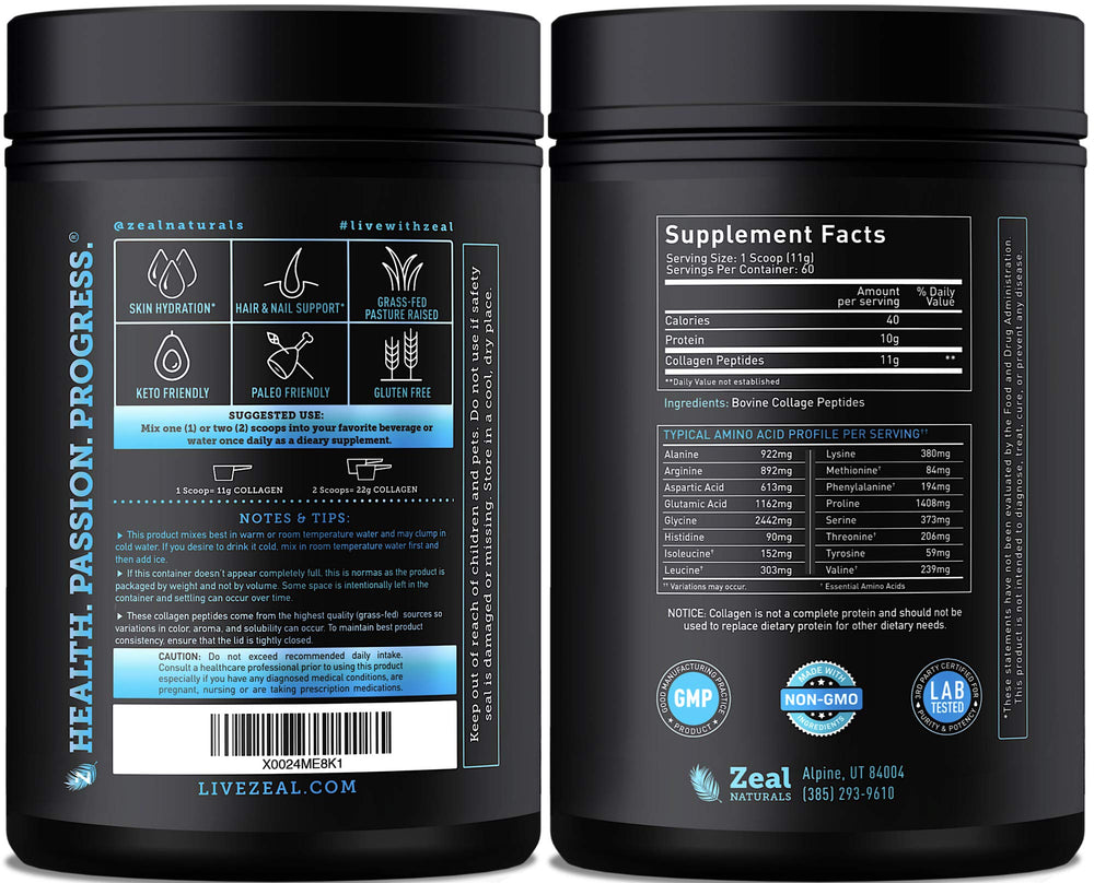 Zeal Naturals collagen powder with scoop for easy serving