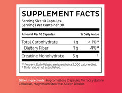 Zeal Naturals Creatine Monohydrate capsules demonstrate daily dosing with water.