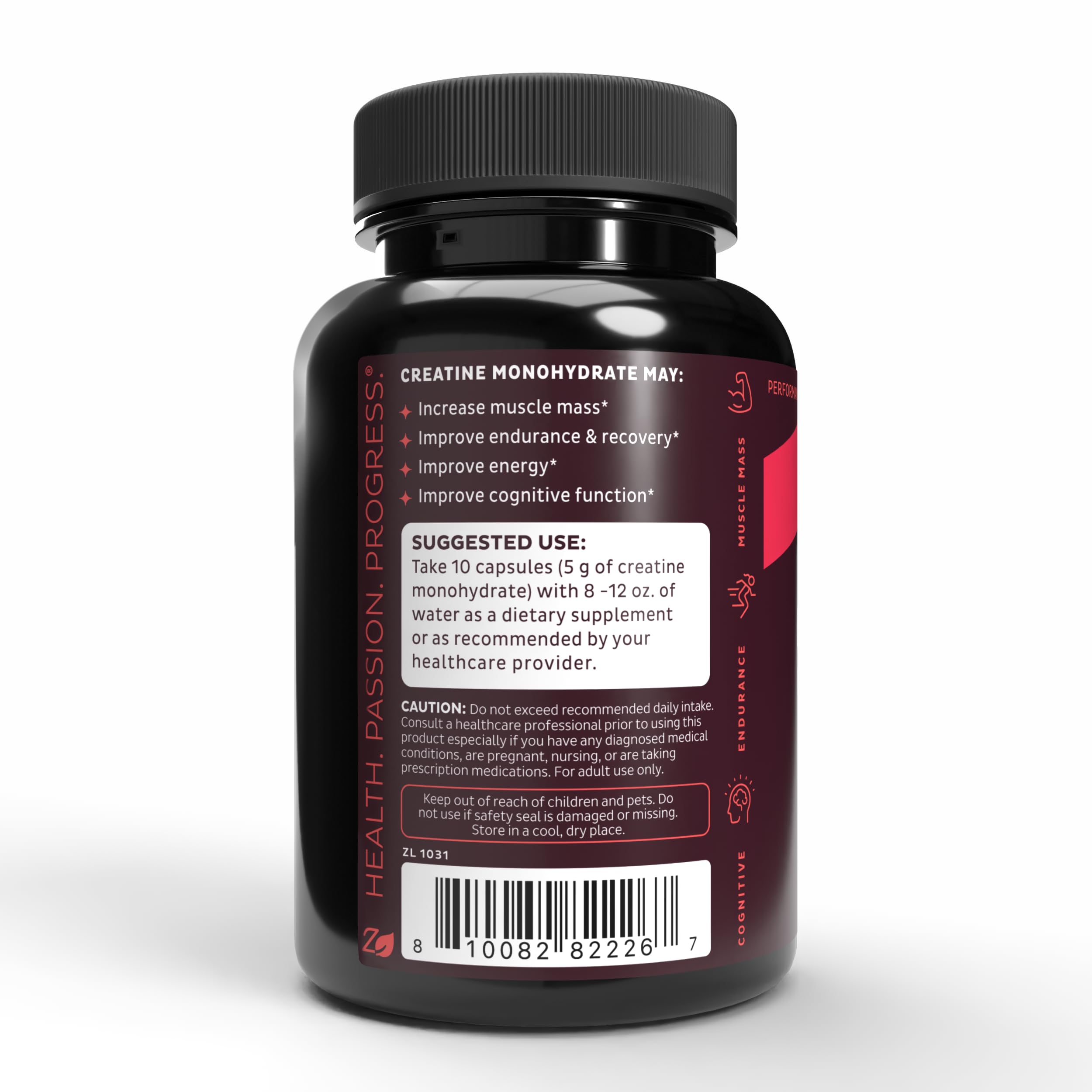Zeal Naturals Creatine Monohydrate capsules measurement-dosing scene indicates precise dosing.
