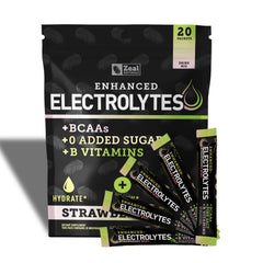 Zeal Naturals Enhanced Electrolyte Stick front packaging shows zero sugar hydration option