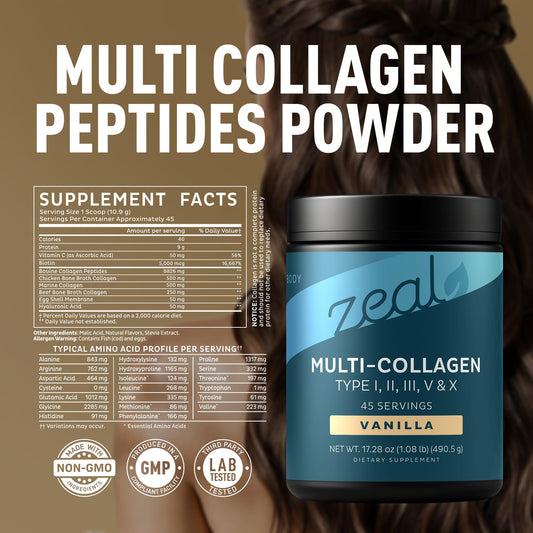 Zeal Naturals Vanilla collagen bottle pour ready to mix in a drink.