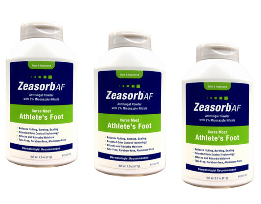 Zeasorb AF 2.5oz anti-fungal powder promotes dry, comfortable feet.