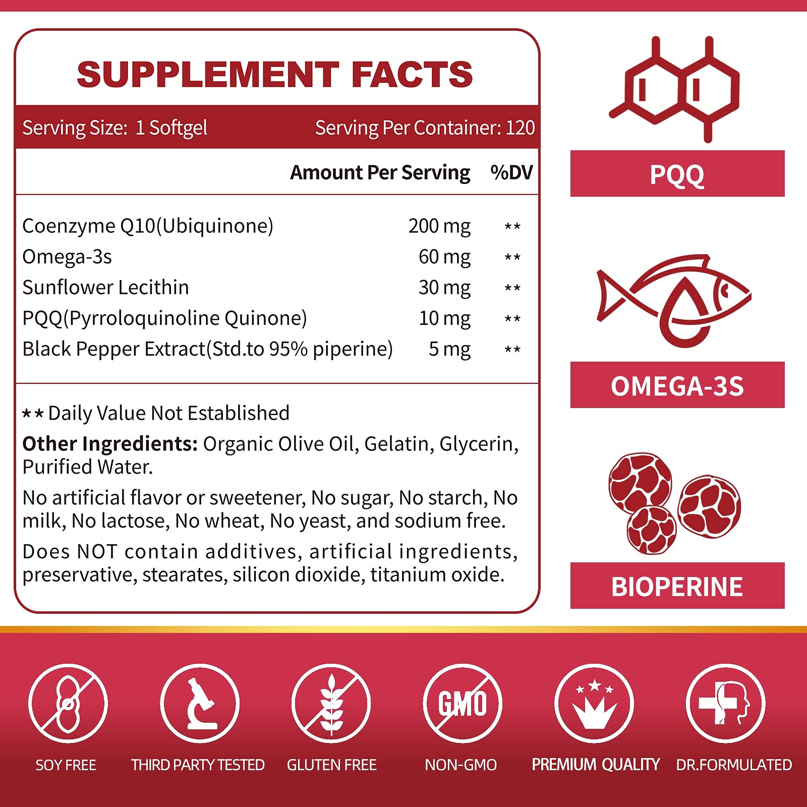 ZEBORA CoQ10 omega-3 softgels emphasize energy and heart health.