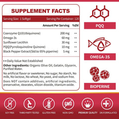 ZEBORA CoQ10 omega-3 softgels emphasize energy and heart health.