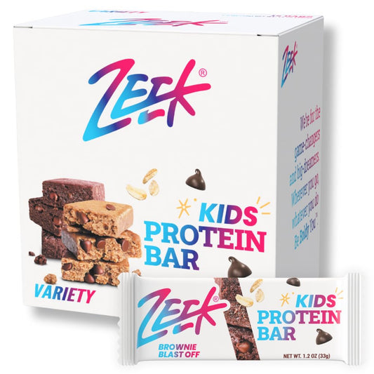 Zeek Bar Kids packaging highlights natural ingredients and a kid-friendly, easy-to-handle snack for school