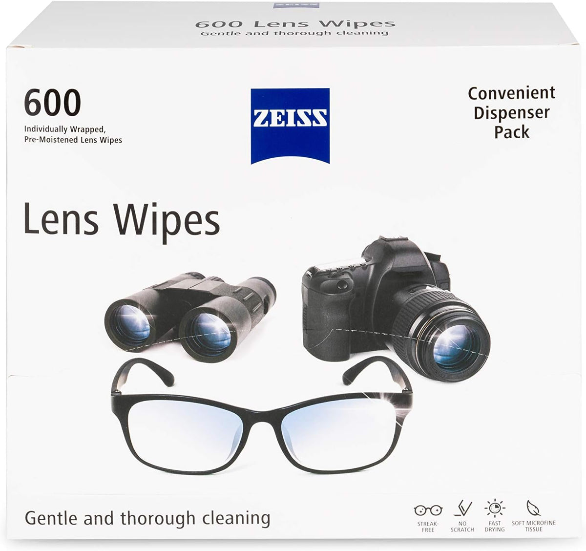 ZEISS pre-moistened lens wipes in a resealable pack for easy on-the-go cleaning.