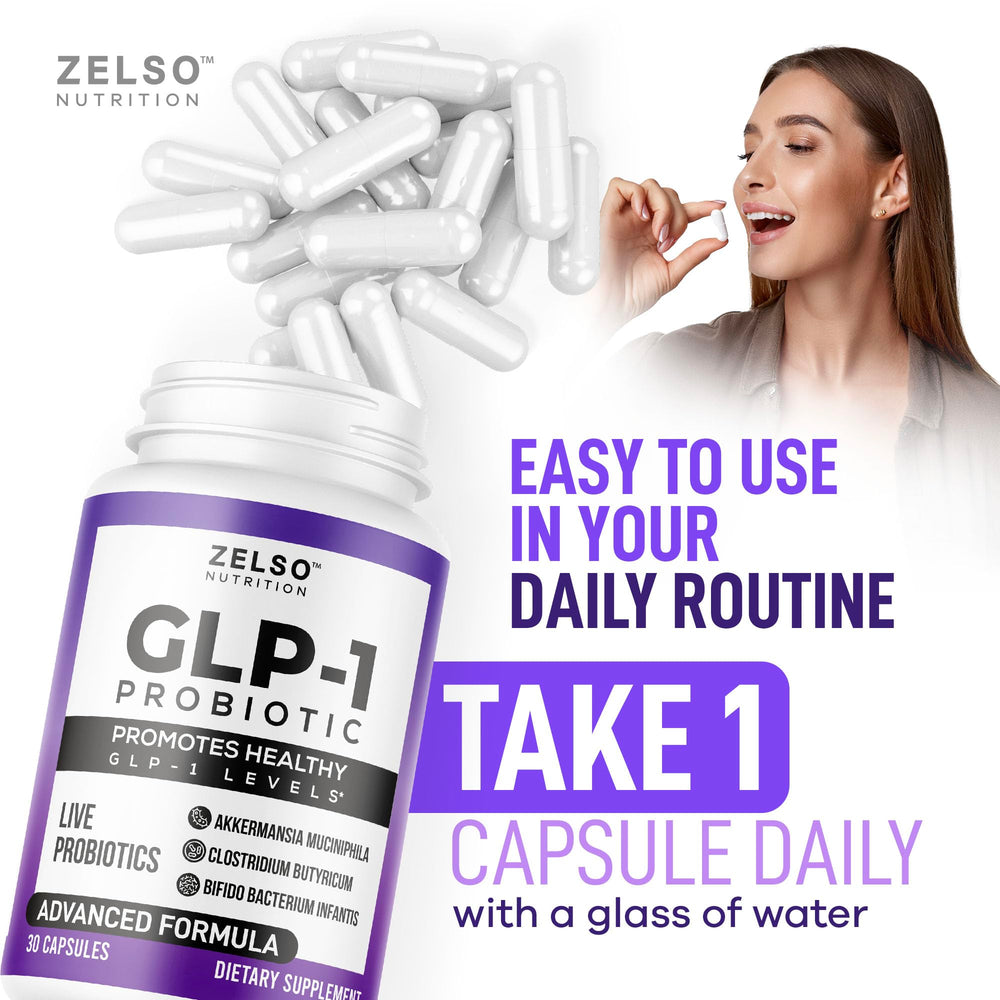 ZELSO packaging box highlighting 3-pack value and GLP-1 probiotic.