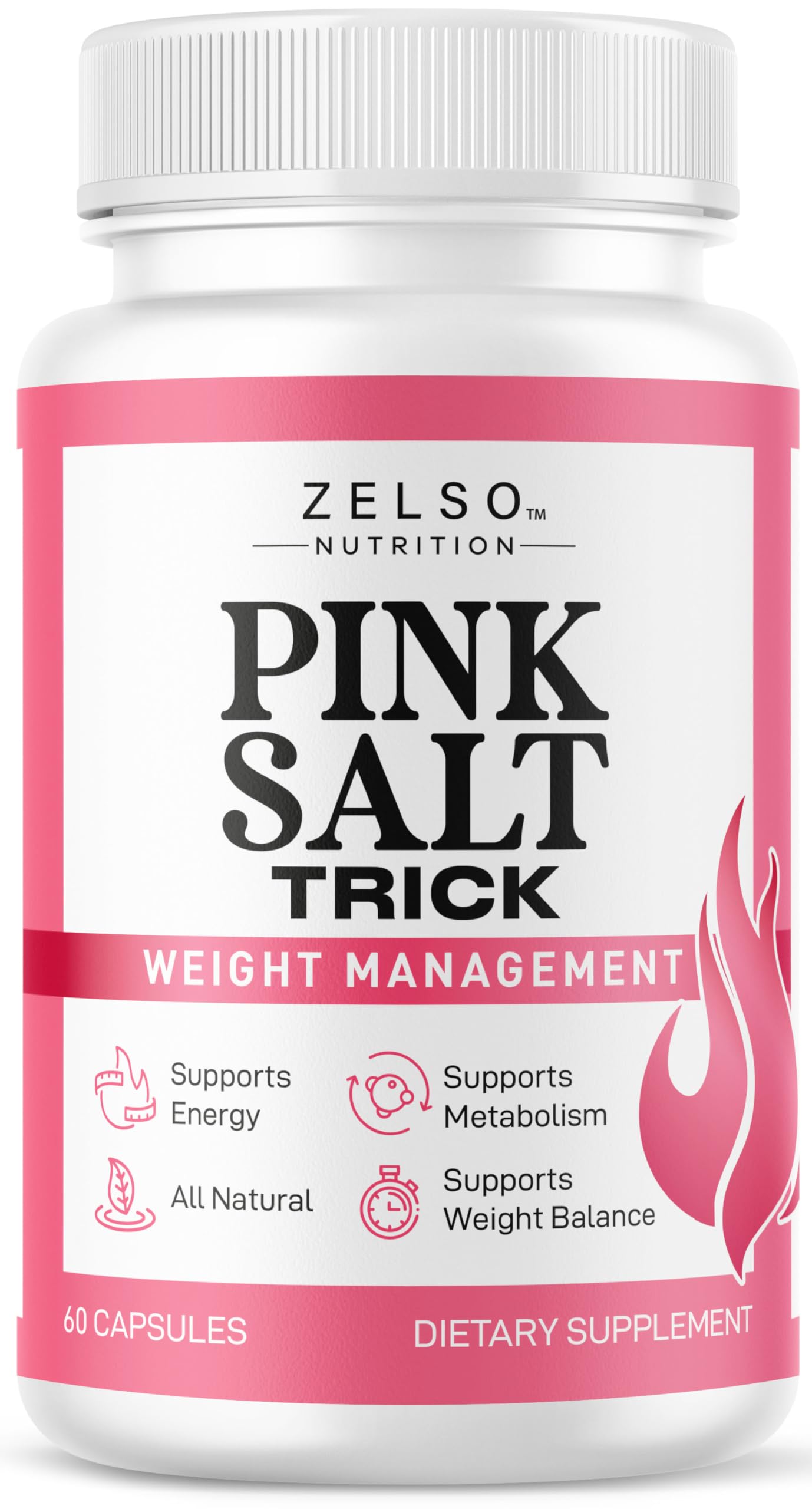 ZELSO Pink Salt Trick bottle on the counter for daily wellness support.