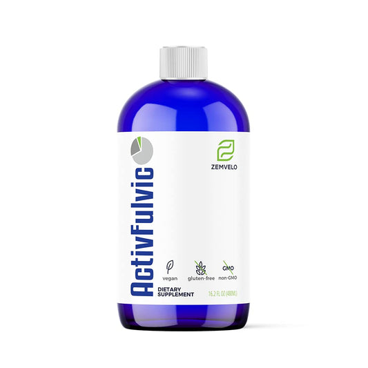 Zemvelo ActivFulvic bottle on kitchen counter for daily nutrient support.