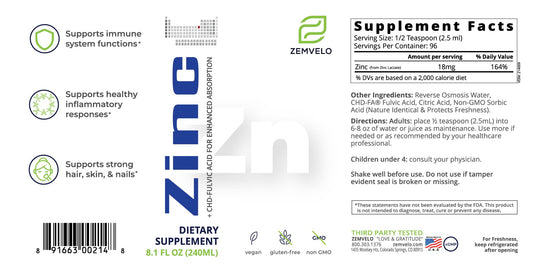 Zemvelo Liquid Ionic Zinc dropper for easy daily dosage