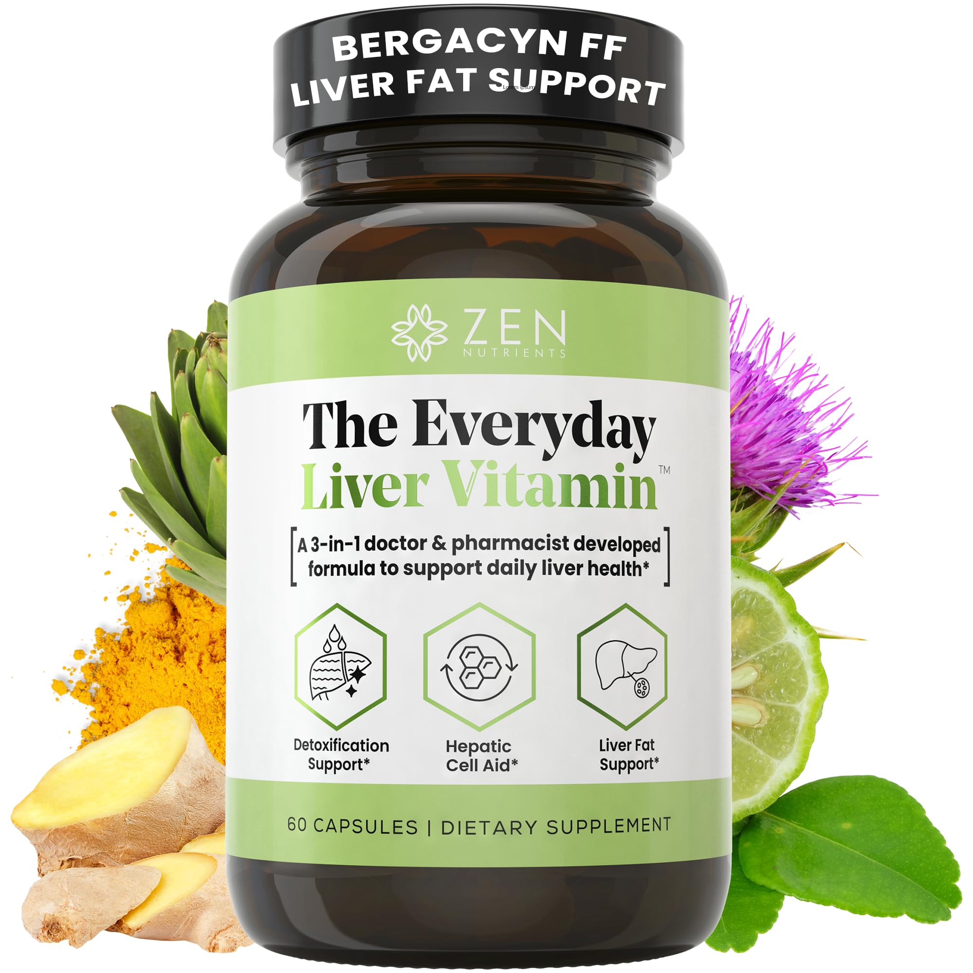 Zen Nutrients Everyday Liver Vitamin bottle showing daily detox support.