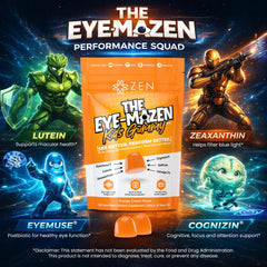 Zen Nutrients EyeMazen bottle pour illustrates easy daily dosing for kids.