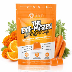Zen Nutrients EyeMazen kids bottle front showing gummies for daily eye support.