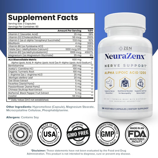 Zen Nutrients NeuraZenX capsules on a clean surface.