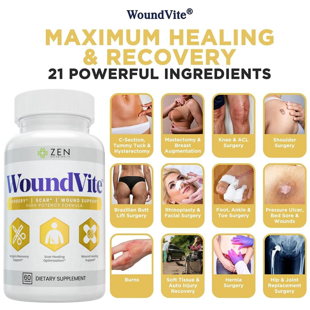 Zen Nutrients WoundVite capsules on a clean surface for daily recovery use.