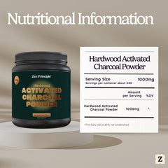 Zen Principle activated charcoal powder USA-made label close-up shows kosher certification.
