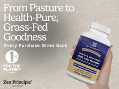 Zen Principle capsules arranged on wood surface showcase easy daily supplementation.