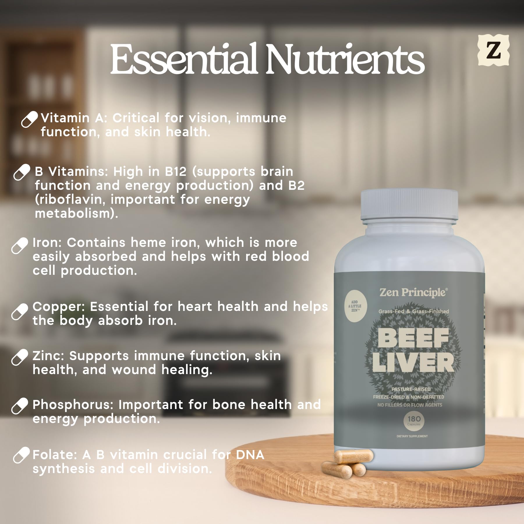 Zen Principle CoQ10-enhanced liver supplement bottle for heart-friendly nutrients