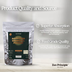 Zen Principle charcoal mixed for digestive support and cleansing routine.