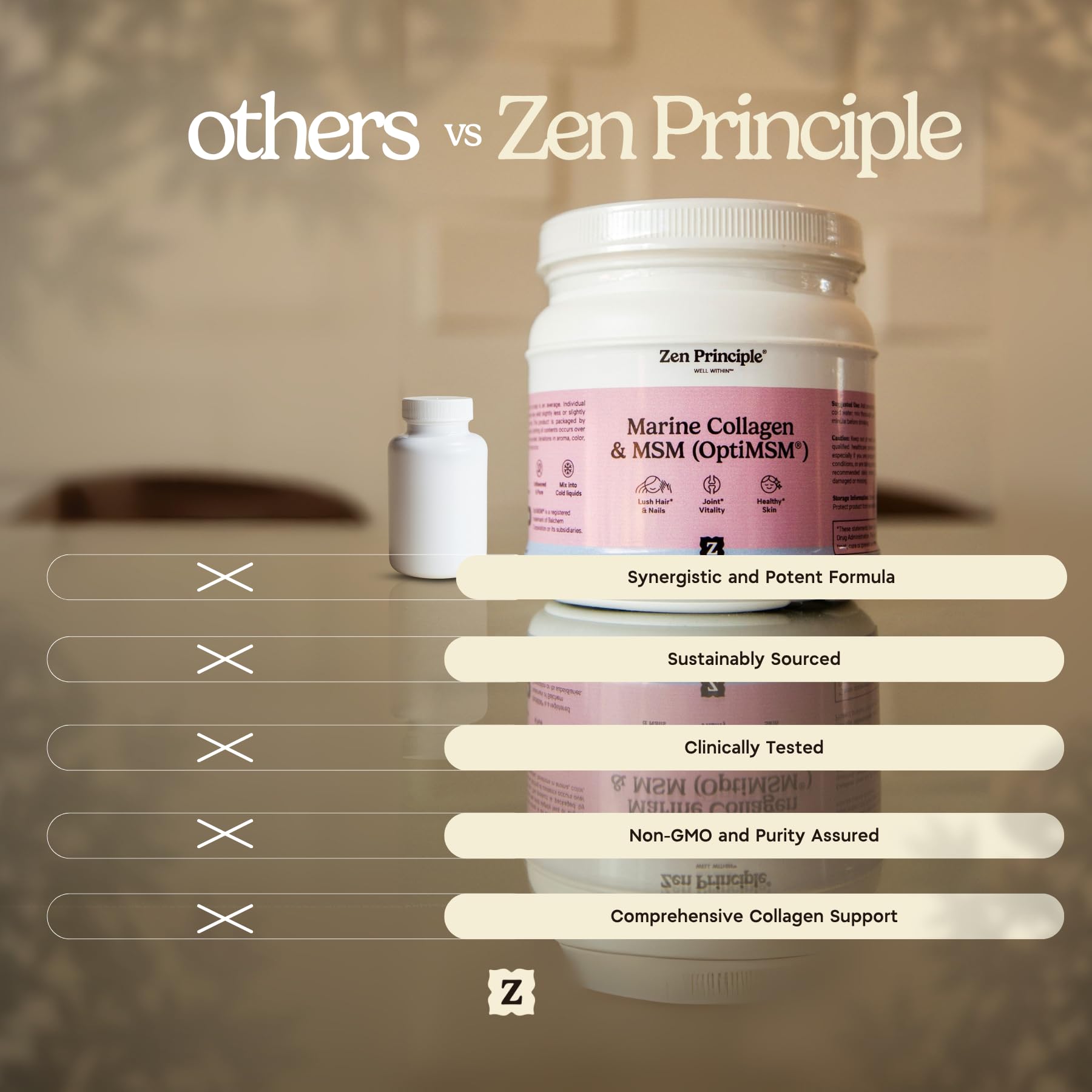 Zen Principle glass with mixed collagen drink showing smooth texture