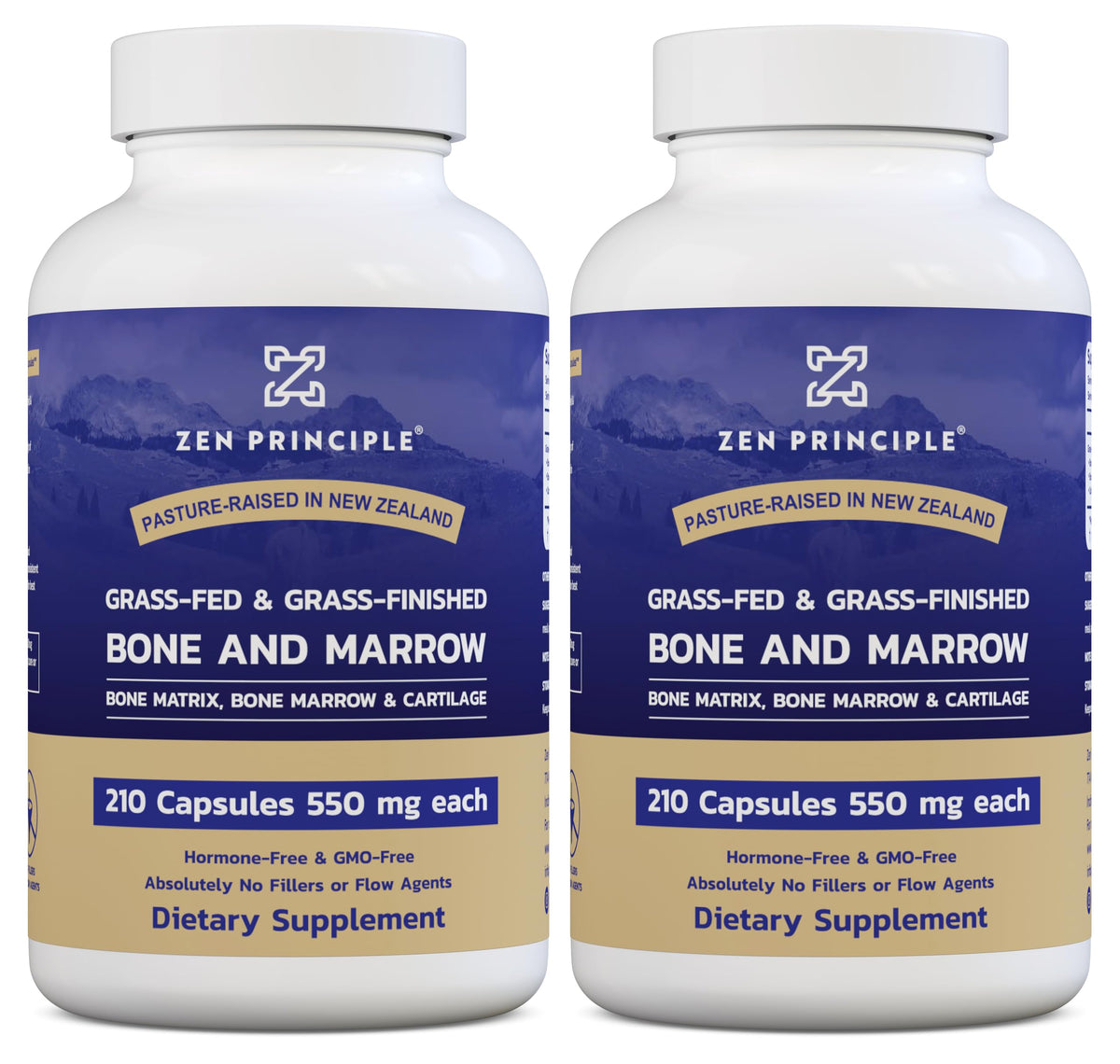Zen Principle bone marrow capsules on a clean surface for everyday joint and vitality support.