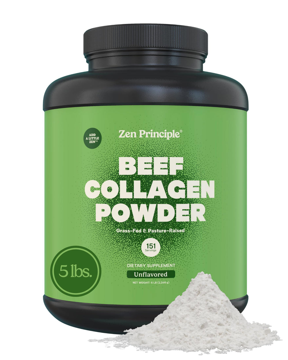 Zen Principle grass-fed collagen jar showing premium powder for hair, skin, and joints.