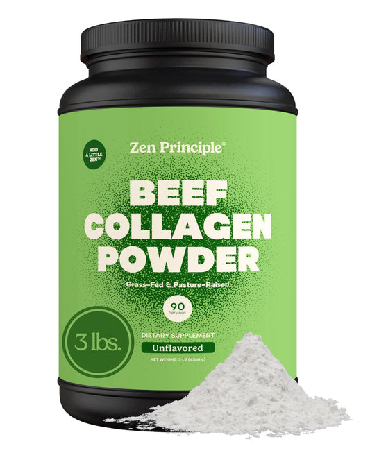 Zen Principle grass-fed collagen powder tub front view for premium skin support