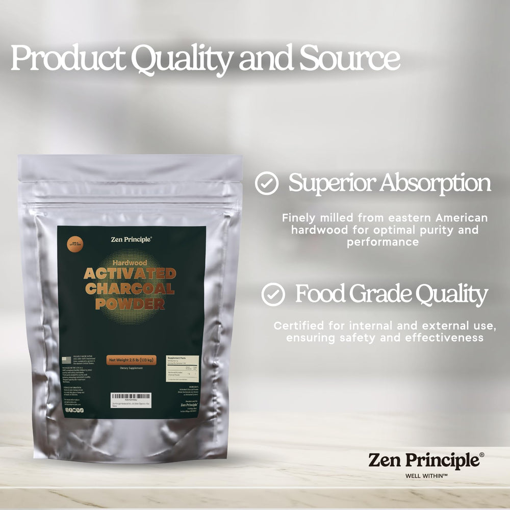 Zen Principle charcoal powder for hair care to refresh and clarify strands.