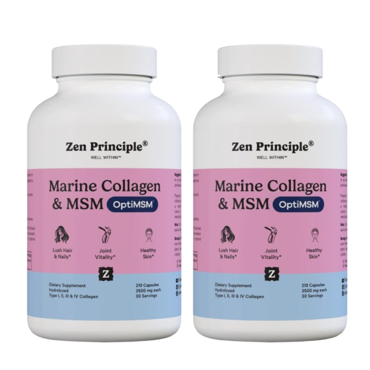 Zen Principle Marine Collagen bottle, sleek packaging for daily skin support.