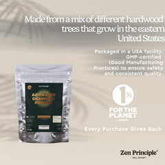 Zen Principle teeth whitening routine using charcoal powder for brighter smile.