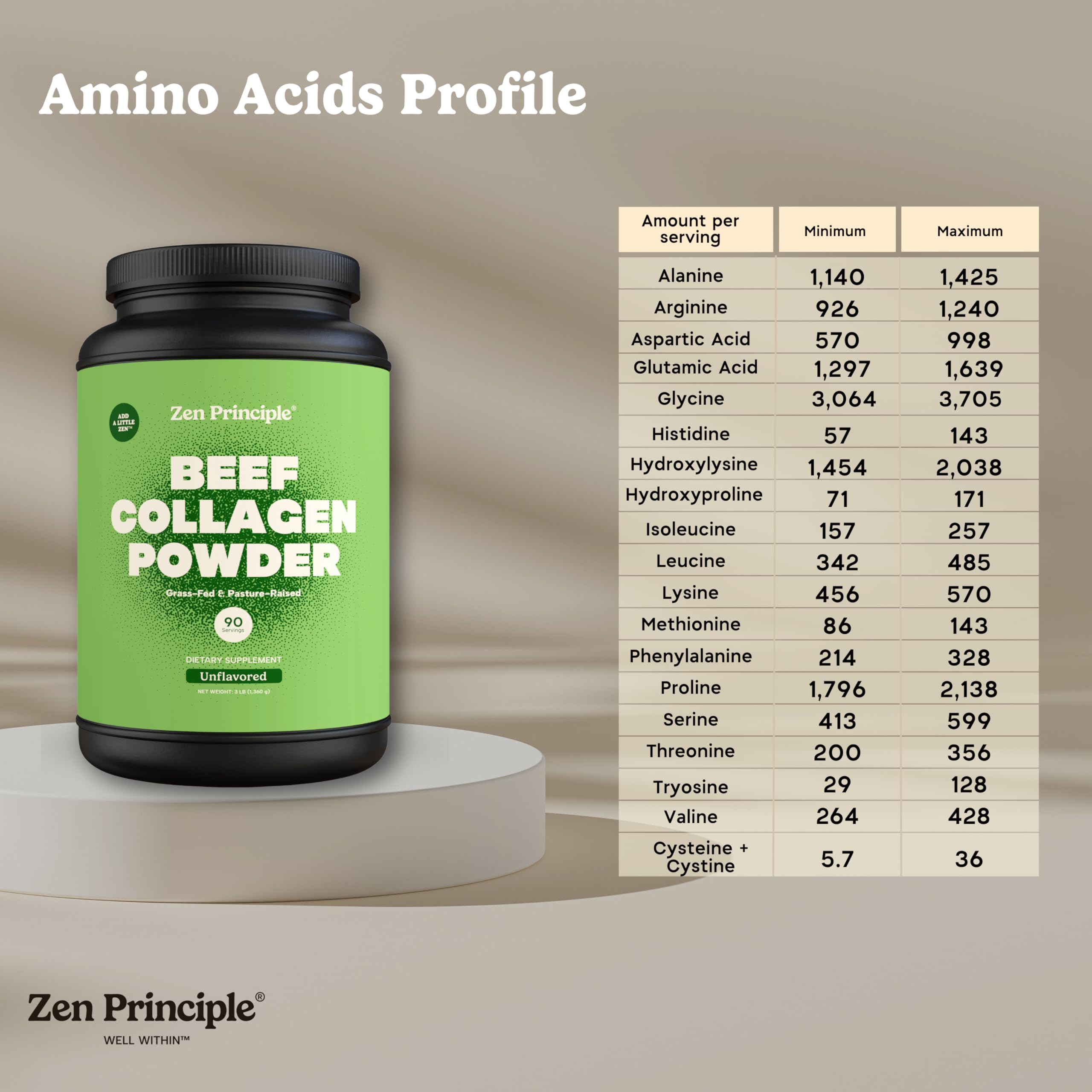 Zen Principle Type 1 and 3 collagen bottle highlighting advanced blend for hair and joints