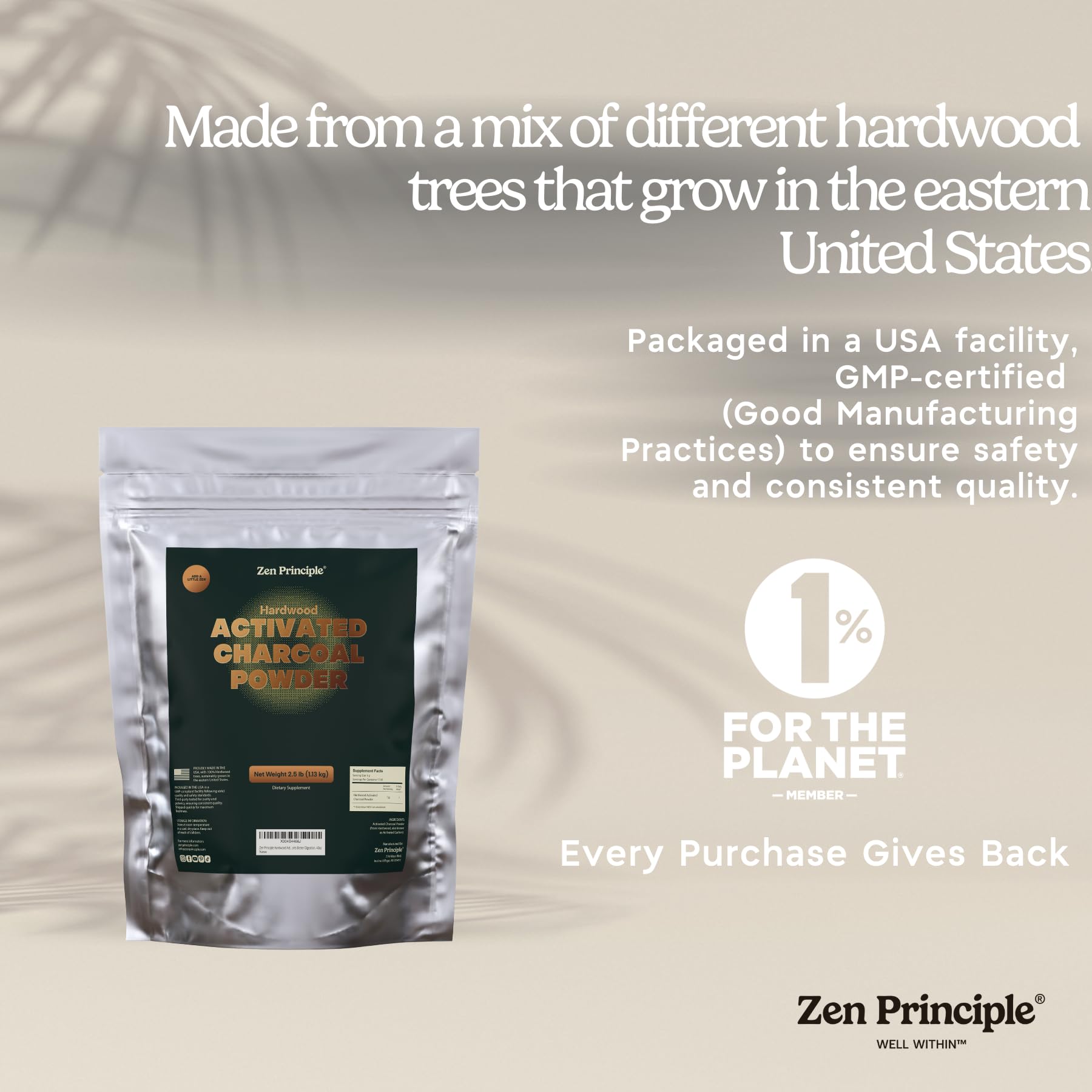Zen Principle USA hardwood sourcing highlights renewable, natural charcoal.