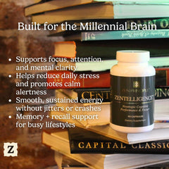 Zen Principle Zentelligence bottle on desk during work session.