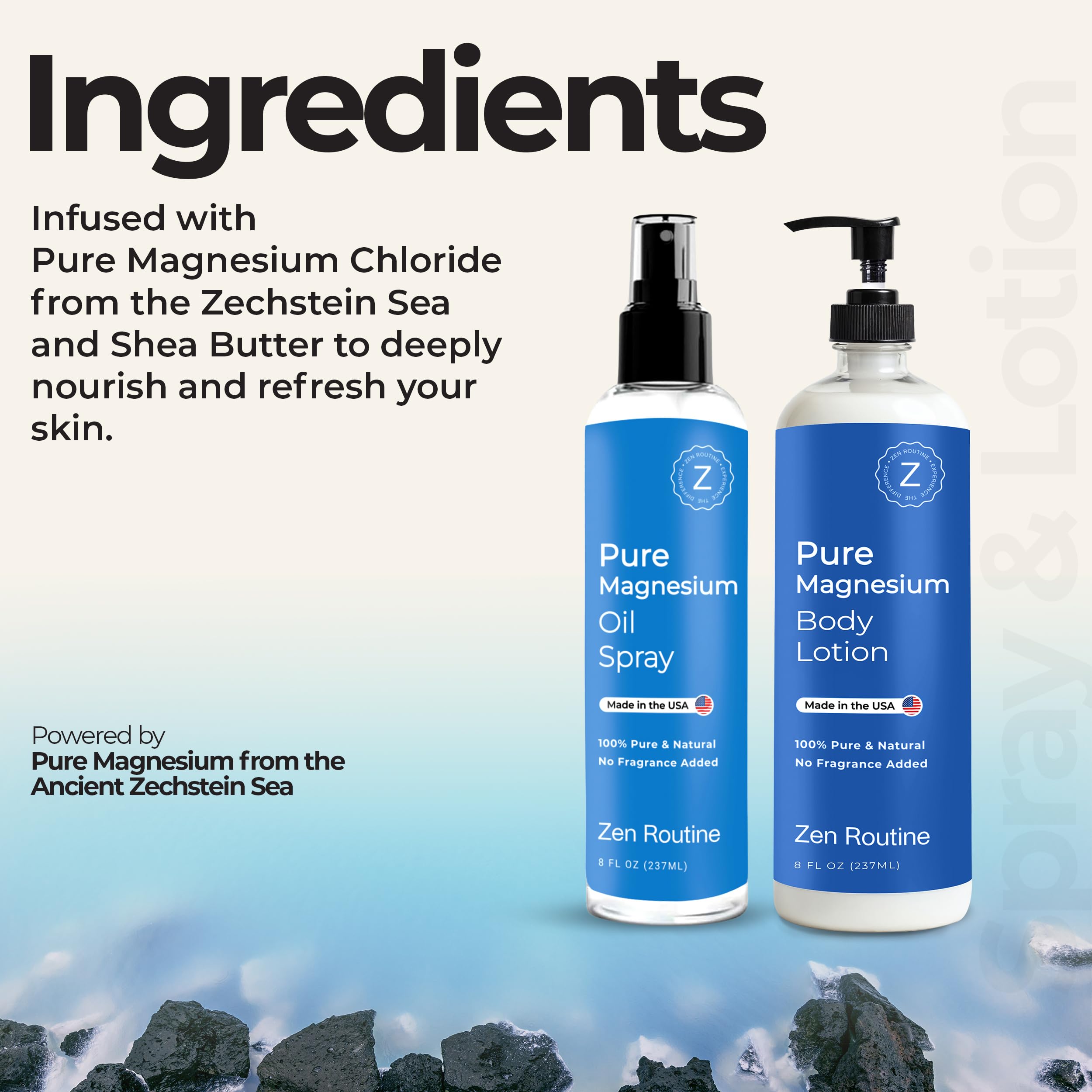 Zen Routine night-time routine with lotion and spray for calm sleep.