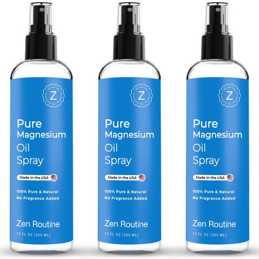 Zen Routine Pure Magnesium Oil Spray 12oz three-pack bottle for full-body use