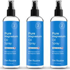 Zen Routine Pure Magnesium Oil Spray 12oz three-pack bottle for full-body use