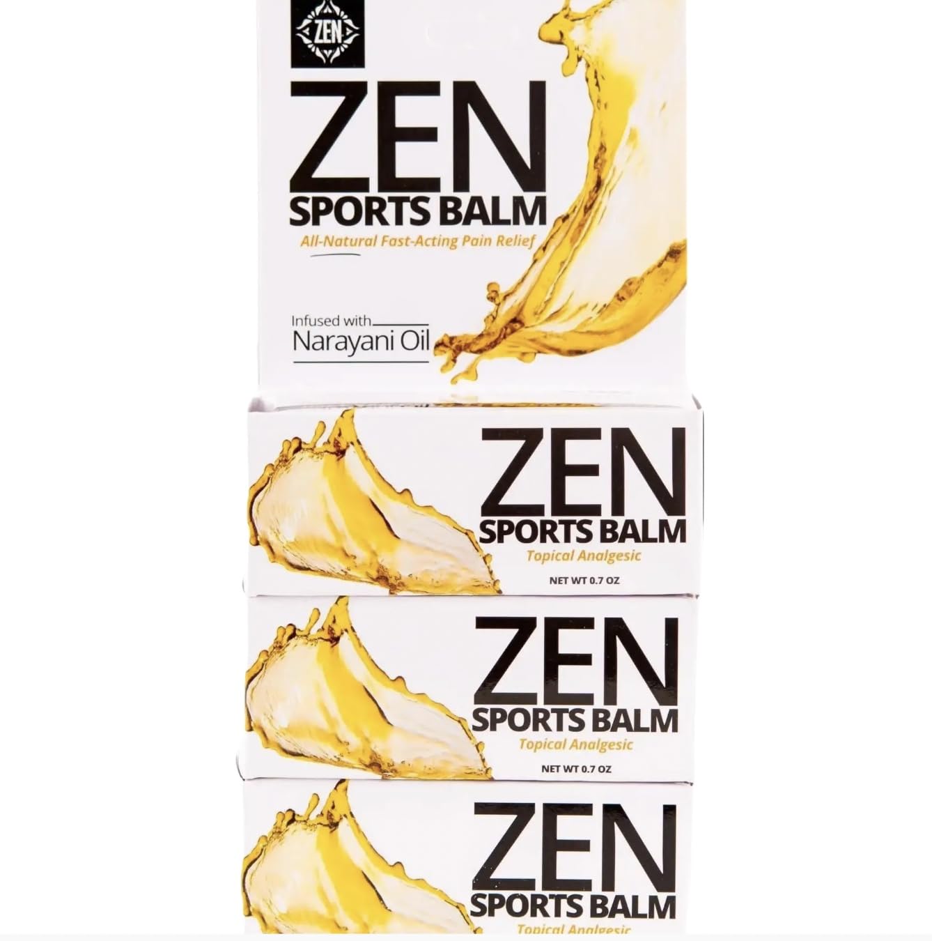ZEN Sports Balm Narayani Oil bottle pour for fast relief during workouts.