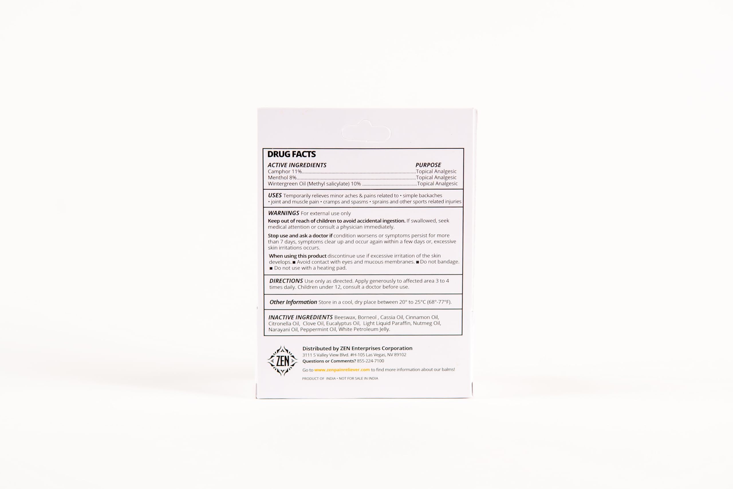 ZEN Sports Balm Narayani Oil label closeup shows natural ingredient list.