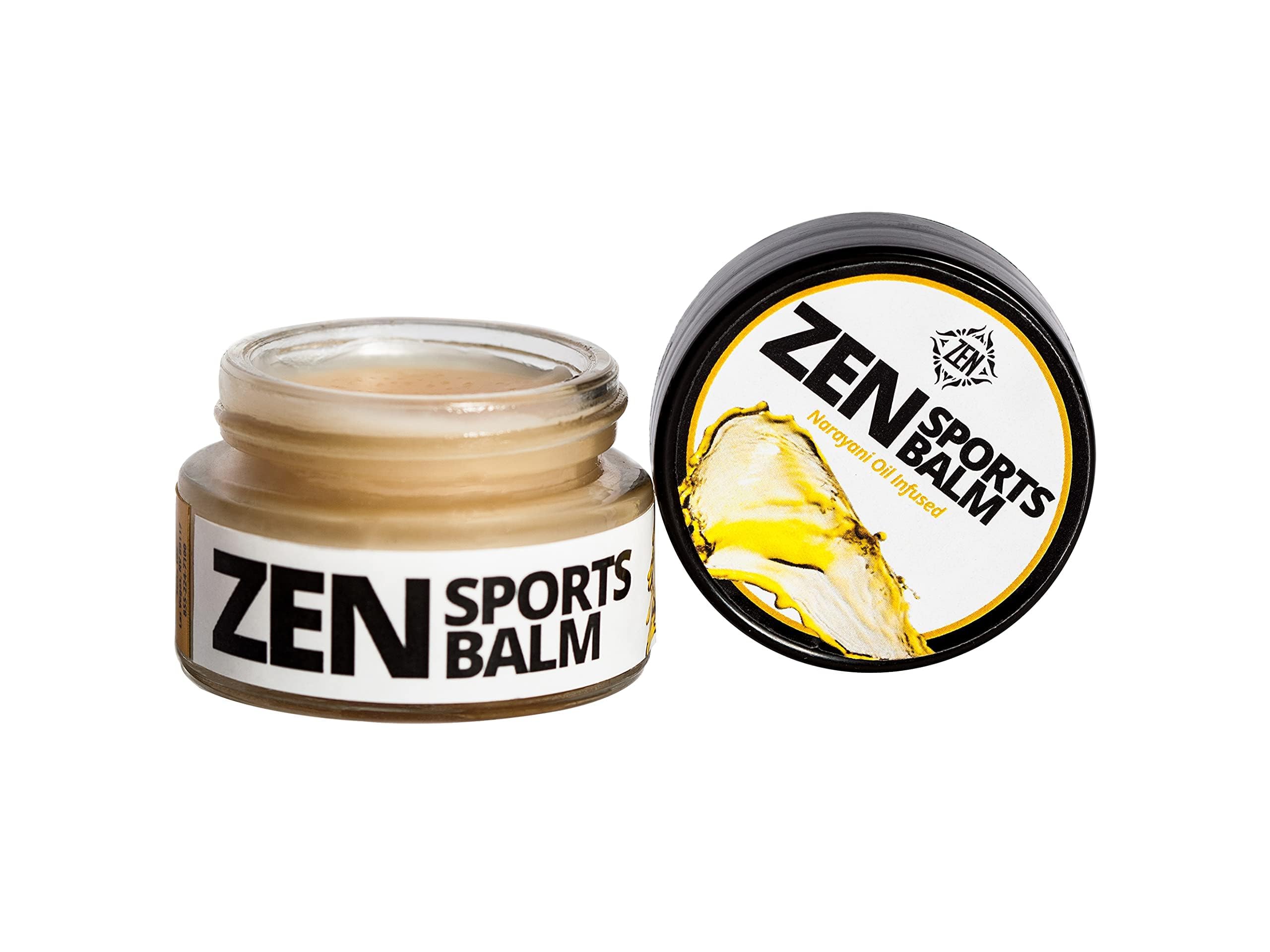 ZEN Sports Balm Narayani Oil on-hand application for quick post-workout relief.