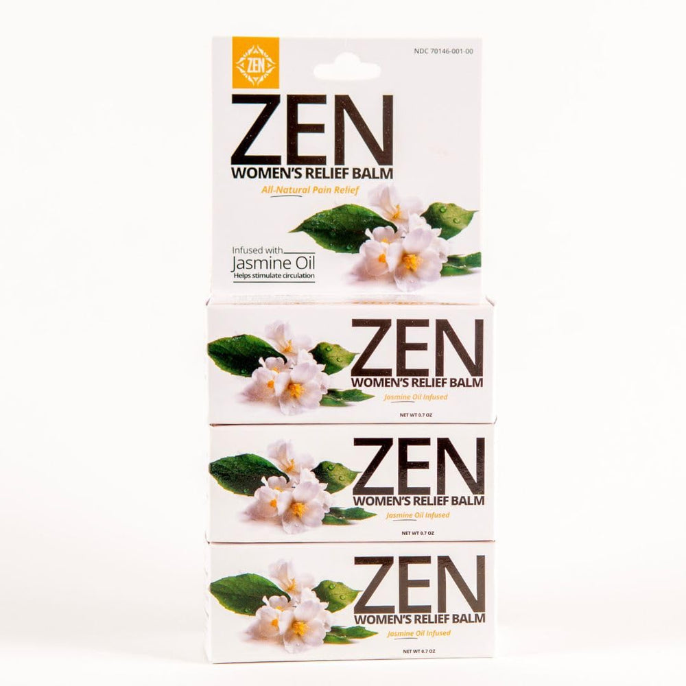 ZEN Women’s Relief Balm jar closeup for calming aroma and soothing touch.