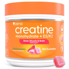 Zena Nutrition creatine gummies watermelon bottle shows tasty daily supplement for workouts