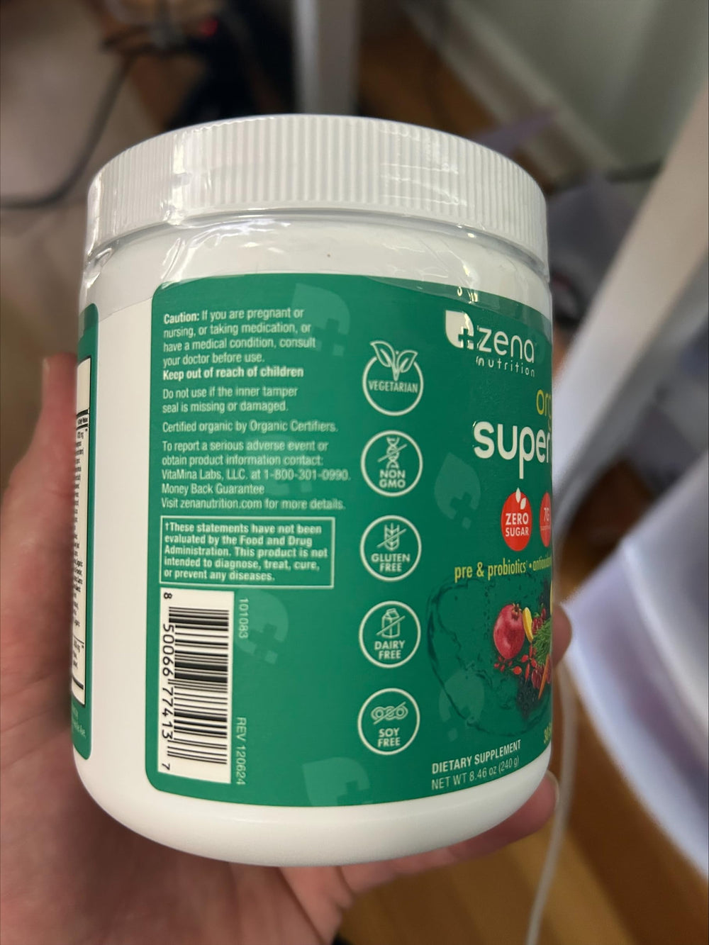 Zena Nutrition ingredient panel highlighting organic components
