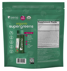 Zena Nutrition powder highlighting zero sugar and natural ingredients.