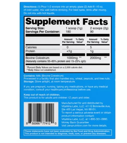 ZENA Ze_Na Pure Colostrum package highlights 90 servings for value.