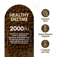 Zenavea nattokinase bottle pour image illustrating convenient 9-month supply.