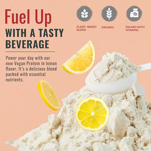Zenbodi Fuel Lemon scoop and tub highlighting plant protein blend